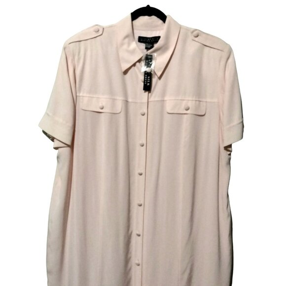 August Silk Womens Blush Button Front Shoulder Pads Shirt Dress Size 22W - Picture 3 of 8